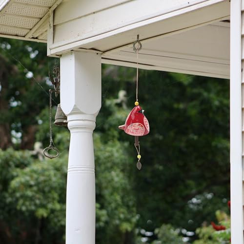 Bird Song Bell Wind Chime, Ceramic Cardinal Fashion Hanging Windchimes for Rustic Music Garden Backyard Church Decoration Porch Outside Outdoor Festival Memorial Gift Witness Friendship (Red)