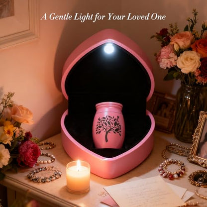 Small Urns for Human Ashes Keepsake - 1.6" Pink Mini Cremation Urn with Necklace Heart Box - Very Feminine Pretty Tiny Funeral Urn - Little Miniature Urn Memorial Gift for Baby Mom Sister Women Female - color: Pink