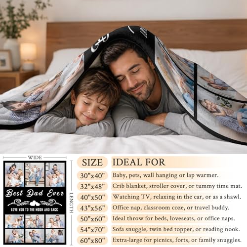Fathers Day Birthday Gift for Dad Custom Blanket with 9 Photo & Text, Personalized Blankets with Picture to My Dad, HD Printing Customized Flannel Throw Blanket Gifts for Best Daddy Grandpa Ever - color: Dad-1