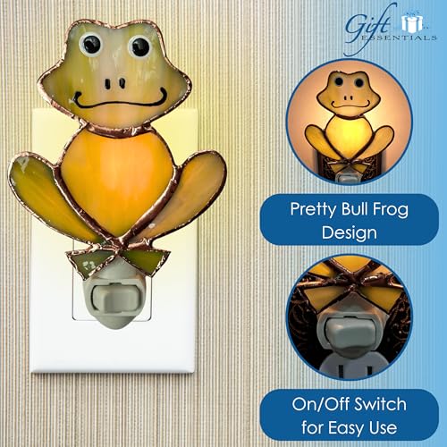 Gift Essentials Green Frog Plug-in Night Light - Stained Glass Nightlight | Green Frog Stained Glass Plug-in Nightlight with On/Off Rocker Switch. Includes One 4-Watt Replaceable Warm-Glow Bulb. - color: Frog