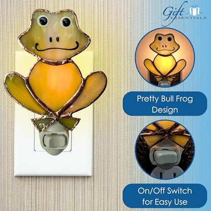 Gift Essentials Green Frog Plug-in Night Light - Stained Glass Nightlight | Green Frog Stained Glass Plug-in Nightlight with On/Off Rocker Switch. Includes One 4-Watt Replaceable Warm-Glow Bulb. - color: Frog