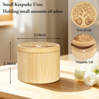 Small Urns for Human Ashes Keepsake Tree of Life Human Urn for Ashes for Women Bamboo Decorative Urn for Cremation Handcrafted Keepsake