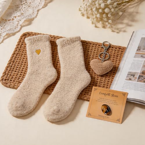 Get Well Soon Gift Baskets for Women, Self Care Gifts for Mom - color: khaki (Heart Keychain)