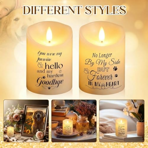 Copkim 2 Pcs Dog Memorial Gifts for Loss of Dog Flameless Memorial Candles LED Pet Loss Sympathy Candles Gifts for Pet Lovers Friends Families in Memory of Doggie Passing Away