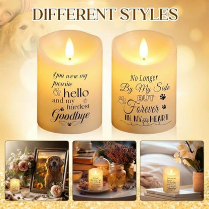 Copkim 2 Pcs Dog Memorial Gifts for Loss of Dog Flameless Memorial Candles LED Pet Loss Sympathy Candles Gifts for Pet Lovers Friends Families in Memory of Doggie Passing Away