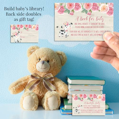 Baby Shower Invites for Girls – Watercolor Pink Floral Cow Baby Shower Invitation Bundle with Diaper Raffle Tickets, Book Request Cards & Envelopes. Set of 20 5X7 Pink Cow Invitation Kit Sets - style: Cow
