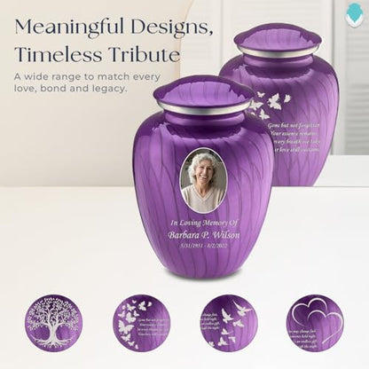 GetUrns Personalized Butterfly Cremation Urn for Human Ashes, Pearl Purple Photo Urn for Adult Male or Female, Double-Sided Custom Engraving, Holds Up to 200 Cu in - color: Pearl Purple