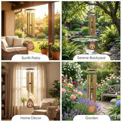 Memorial Wind Chimes for Outside, Golden Teardrop Pendant, Deep Tone 6 Aluminum Tubes & Pine Wood, Sympathy Gift for Loss of Loved One, Acrylic Heart Letter from Heaven, Keepsake Keychain - color: Gold Teardrop Design