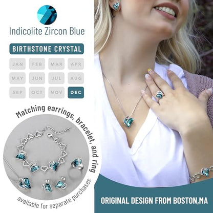Leafael Gift Necklaces for Women, Infinity Love Birthstone Heart Crystal Pendant, Birthday Anniversary Jewelry for Wife, Mom, and Her, Silver Plated, 18" + 2" Adjustable Chain - color: 12b-December-Indicolite Zircon Blue