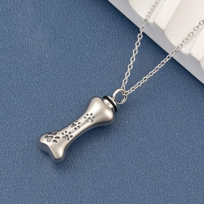 925 Sterling Silver Eternal Pawprint Lucky Bones- 925 Sterling Silver Pet Memorial Necklace 18"