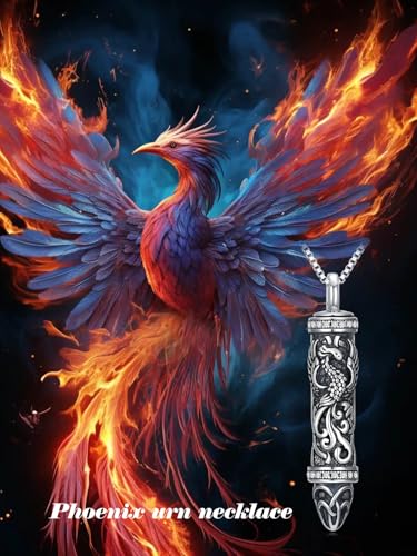 JKR Keepsake Urn Necklace for Ashes Cremation Jewelry Memorial Gift | Keepsake Necklace for Ashes Cremation Jewelry Sympathy Gifts for Loss of Loved One Women Men Dad Husband Mom Wife - style: 10-Bullet-Phoenix