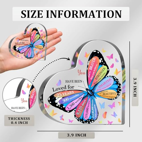 25th Birthday Acrylic Sign, 25 Year Old Birthday Gifts, Inspirational Butterfly Keepsake Sign for Women Men, Happy 25 Birthday Gifts Idea for Daughter Sister Coworker, Table Desk for Home - style: 25th Birthday