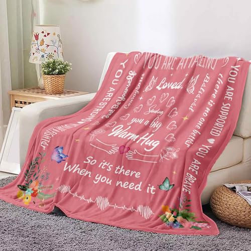 Warm Hug Get Well Throw Blanket Gifts for Women 52'' x 60'' | You're Loved Blankets with Inspirational Words after Surgery Cancer Recovery Gifts for Friends,Sister,Daughter - color: Pink Warm Hug