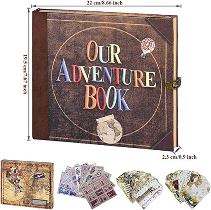 Scrapbook Photo Album Our Adventure Book Embossed Hard Cover | Movie Up Travel Memory Book for Anniversary Wedding Travelling Baby Shower Gifts - color: Adventurebook Letter