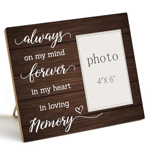 Always on My Mind Forever in My Heart- Sympathy Bereavement Gifts for Loss of a Loved One Family Friends, Memorial Condolences Remembrance Wooden Photo Frame, for Tabletop or Wall Mounting (4x6 Inch Photo) - color: my heart