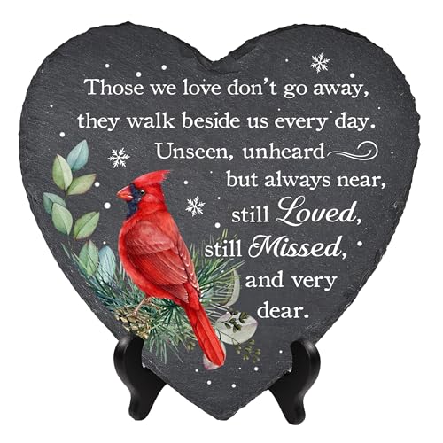 Cardinal Heart Shape Memorial Garden Stone, Sympathy Gift Those We Love Don't Go Away, Loving Memory Stepping Stones Outdoor, Memorial Gifts Loss of Loved One on Christmas