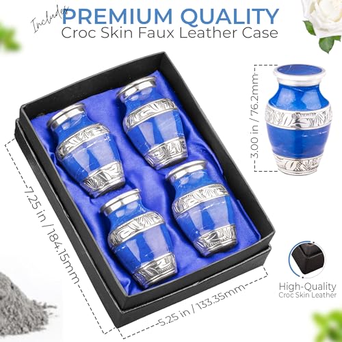 Marbled Metal Keepsake Urns Set of 4 for Human Ashes, Blue - color: Blue, size: Small (Set of 4)