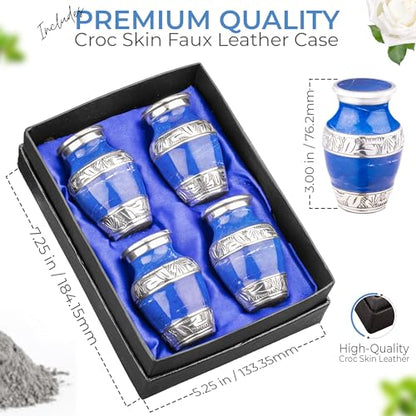 Marbled Metal Keepsake Urns Set of 4 for Human Ashes, Blue - color: Blue, size: Small (Set of 4)