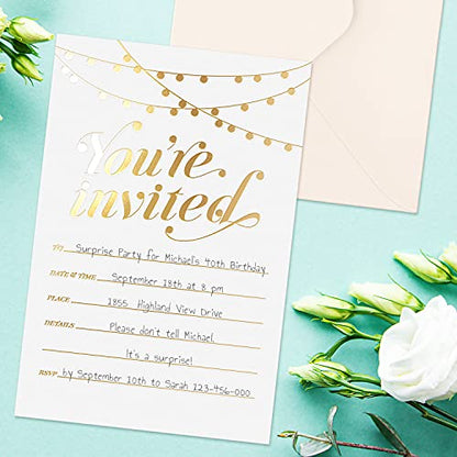 S&O Party Invitations! 25 Gold Foil Traditional Invitations with Envelopes, Wedding, Baby, & Bridal Shower Invite, Housewarming Birthday, and Girls Quinceanera Invite Cards for Every Celebration - 4x6 - color: Gold