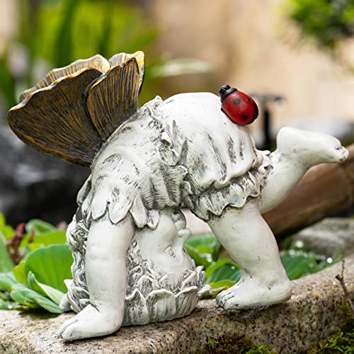 Suyorpe Solar Fairy Garden Statue Decor - Gifts for Women Mom Mother's Day, Angel Boy Resin Figurine Waterproof Home Decoration with Ladybug LED Lights for Outdoor Balcony Lawn Yard Patio - color: Ladybug