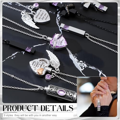 Henoyso 9 Pcs Cremation Urn Necklace for Ashes Heart Cross - color: Light Purple