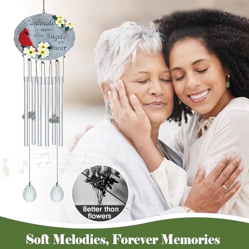 24'' Cardinal Wind Chimes for Outside, Cardinal Wind Chime for Loss of Loved One, Red Bird WindChimes for Garden Patio Balcony, Outdoor Memorial Windchime Sympathy Gifts for Women, Men