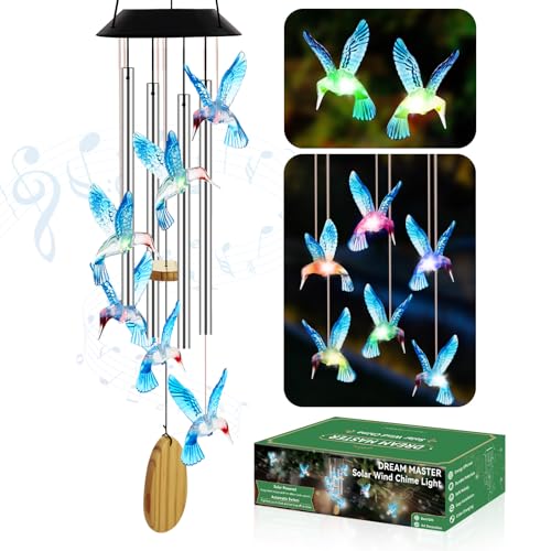 Solar Wind Chimes for Outside Color Changing Light, Blue Hummingbird - color: Blue Hummingbird