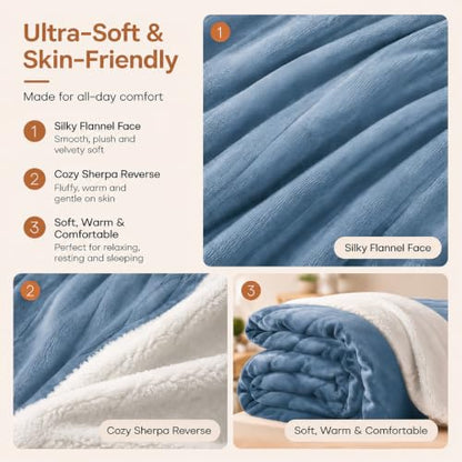 Electric Heated Blanket,Flannel and Sherpa,Throw 50x60 in,Slate Blue,Gift - color: C-slate Blue, size: 50x60inches-Throw