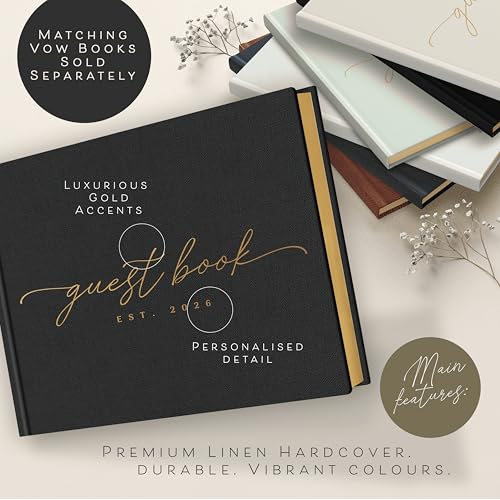 ARTESORI Personalized 2026 Wedding Guest Book for Reception — Black Guestbook to Sign in, Elegant Baby Shower Guest Book for Party & Birthday — Photo & Polaroid Guest Book for Wedding & Bridal Shower | Custom Hardcover, Gold-Foiled Guestbook 9.06" х 7.28"