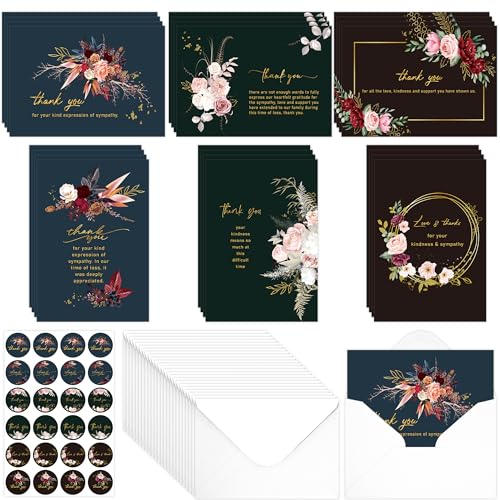 24 Pcs Funeral Thank You Cards with Envelopes - color: Funeral 01