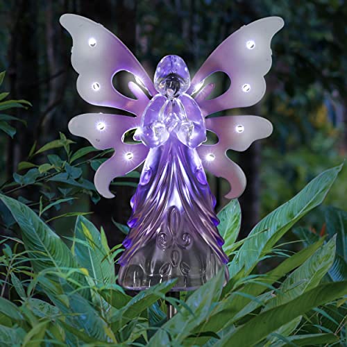 Exhart Garden Solar Lights, Decorative Angel Garden Stake, 13 LEDs, Cute Yard and Pathway Decor, Purple, 7 x 40 Inch