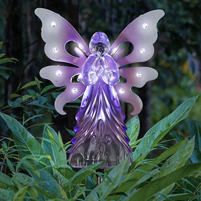 Exhart Garden Solar Lights, Decorative Angel Garden Stake, 13 LEDs, Cute Yard and Pathway Decor, Purple, 7 x 40 Inch