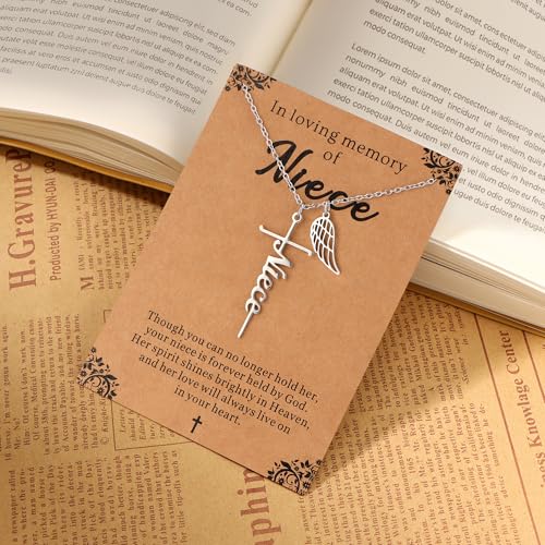 Lcherry Cremation Cross Necklace for Women - Angel Wing Faith Cross Necklace Memorial Gifts Religious Jewelry for Women - style: Niece