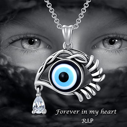 SOULMEET Cremation Jewelry for Ashes, Sterling Silver Urn Necklace for Ashes Women Men, Cherish Memories Cremation Jewelry to Keep Someone Near to You - color: K-Oxidation black Evil Eye