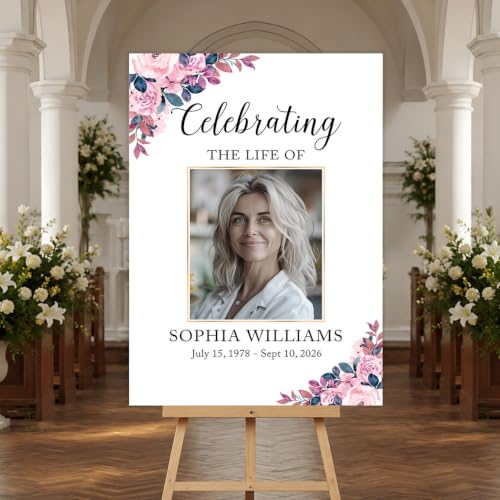 Personalized Floral Funeral Welcome Sign, Elegant Celebration Of Life Funeral Sign, Memorial Welcome Sign, In Loving Memory Of Sign, Memorial Signs with Photo, Celebration Of Life Decoration - color: Style #7