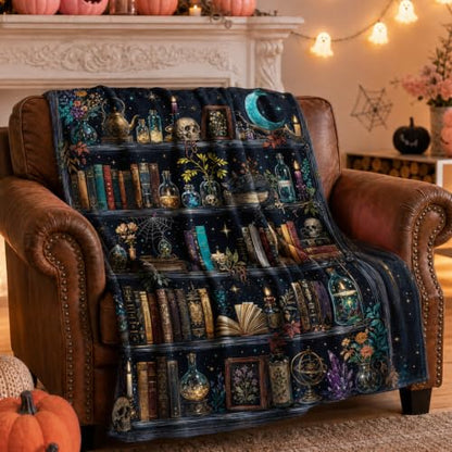 Halloween Blanket Gothic Book Throw Blankets Gifts for Women Men 50"X60" - color: Bookshelf