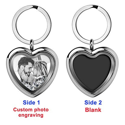 Custom Photo Text Engraved Heart Floating Living Locket Crystal Pendant Keychain - color: Clear - 1 Photo Engraving