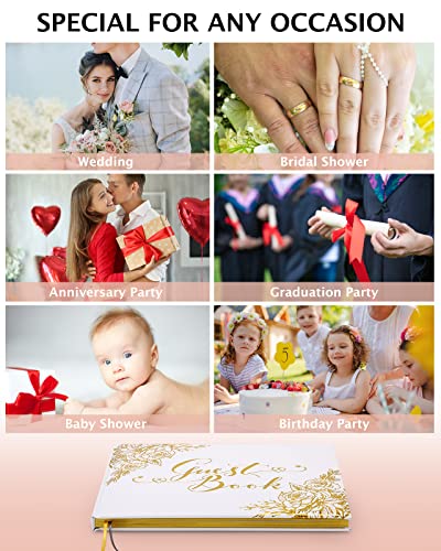 Wedding Guest Book, Guest Book Wedding Reception with Pens, 9x7'' | Personalized Wedding Guestbook Photo Album Sign in Book, Gold Foil Hardcover & Gilded Edges, For Weddings Baby Shower Party - color: White