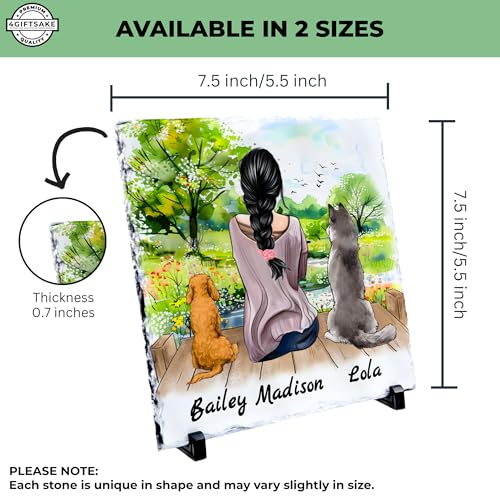 Personalized Photo Rock Slate Frame - 2 Dog Mom - Square Shape | Custom Stone Plaque Picture Frame, Dog Lovers Gifts for Women, Gift for Mom, Birthday, Christmas, Mother’s Day - color: Mom-2Dog-Slate