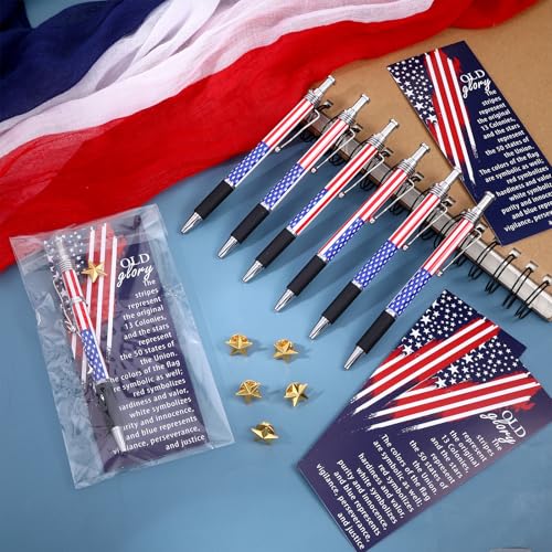 24Set Veterans Day Gifts Bulk 4th of July Patriotic American Flag Ballpoint Pens Veterans Day Pins Star Bookmarks, Independence USA Souvenirs Appreciation Gifts for Veteran Patriots Party Supplies