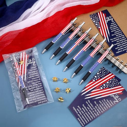 24Set Veterans Day Gifts Bulk 4th of July Patriotic American Flag Ballpoint Pens Veterans Day Pins Star Bookmarks, Independence USA Souvenirs Appreciation Gifts for Veteran Patriots Party Supplies