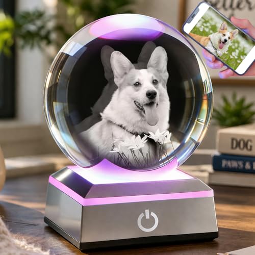 Custom Dog Memorial Gift,Personalized Pet Memorial Gifts for Dog or Cat,3D Crystal Photo,Pet Loss Sympathy Bereavement - color: Ball
