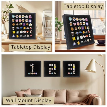 GMFrames 11x11 Enamel Pin Display Case, Pin Collection Display Frame with Real Glass, Shadow Box for Wall and Tabletop, Pin Holder Black - color: Black, size: 11x11
