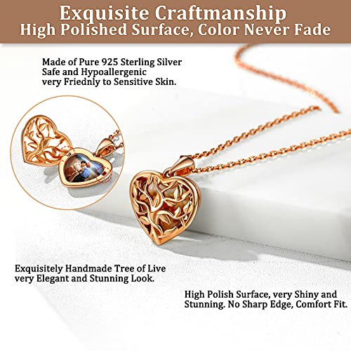 Bestyle Sterling Silver Heart Locket Necklace for Women, Dainty Cute Small Heart Locket Pendant in Gold/Rose Gold/Silver, Love Statement Jewelry Gift for Mother Wife - color: E1. Tree of Life-Rose Gold-Locket Only, NO Custom