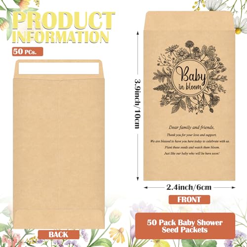 Fumete 50 Pcs Baby Shower Seed Packets Self Adhesive, Black Flower - style: Black Flower