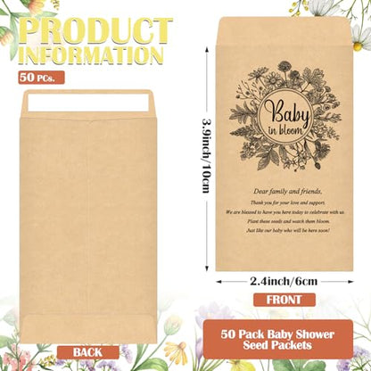 Fumete 50 Pcs Baby Shower Seed Packets Self Adhesive, Black Flower - style: Black Flower