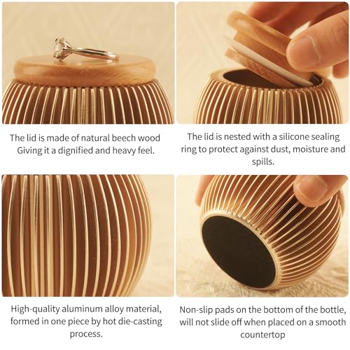 Small Urns for Human Ashes Keepsake, Spherical Aluminum Mini Urn with Beech Wood Lid for Human or Pet Cremains, Mini Memorial Keepsake with Secure Screw Lid (Gold)