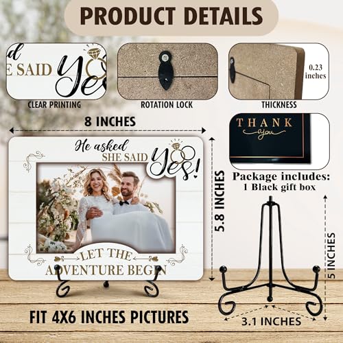 Engagement Picture Frame, He Asked She Said Yes Wedding Photo Frames, Newly wed Gifts for The Couple Newly Engaged, Engagement Party Favors, Let The Adventure Begin (4 x 6 Photo)-A03 - color: white wedding