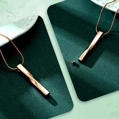 Ashes Urn Necklace Cremation Jewelry Necklaces Unisex Twist Bar Urn Necklaces for Ashes Memorial Keepsake Pendant for Women Men With Funnel Kit & Bag - color: Rose Gold