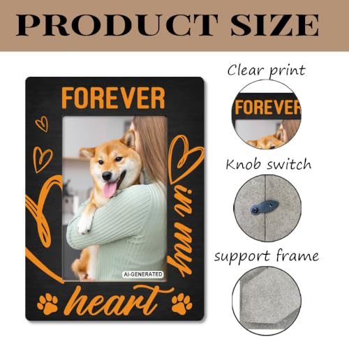 Pet Memorial Gifts, Farmhouse Wooden Picture Frames, Pet Sympathy Gift, Forever In My Heart, Gifts for Pets Owners and Dog Lovers, Dog Loss Sympathy Bereavement Gift, Holds 4 x 6 Inch Photo